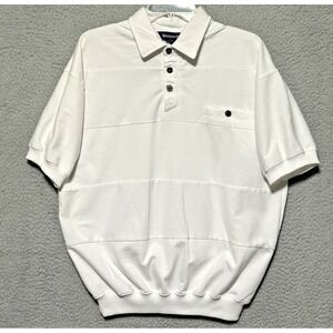 Vintage Wentworth 1/4 Button Pullover L 90s Solid White Collared Mens Blokecore